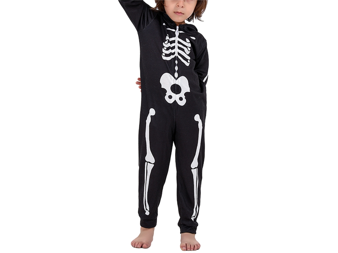 Laxiscreed Pijama Infantil Caveira Para Halloween Com Estampa De Esqueleto Em Poliester Preto Para Crianças 10-12 Anos