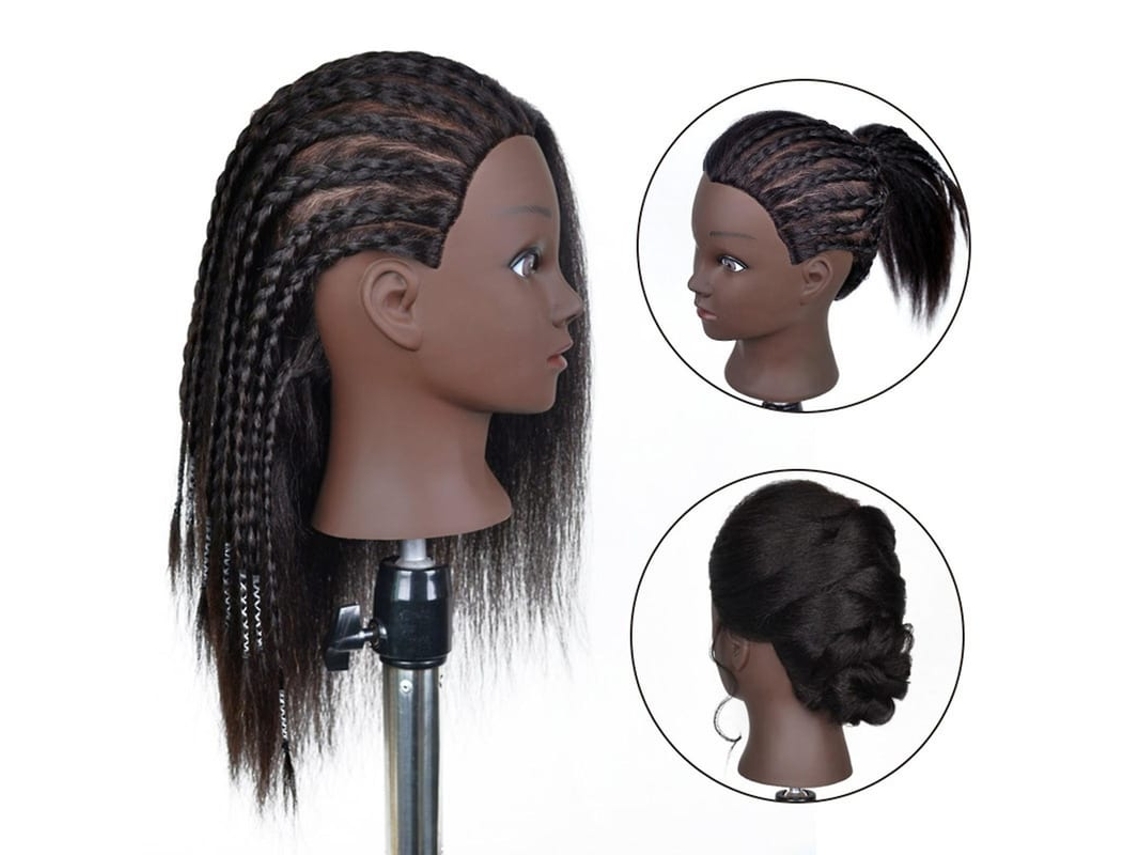 2026-cabeça De Boneco Afroamericana Com Cabelo Real De 16 Polegadas Para Cabeleireiro E Estilismo