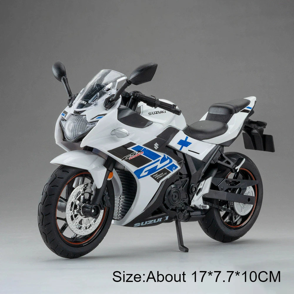 (gsx250r Branca) Miniatura De Motocicleta Suzuki Em Escala 1:12 - Direção Na Roda Dianteira E Amortecedor