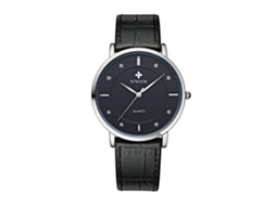 Relógio analógico de quartzo WWOOR, à prova d'água e ajustável, com pulseira de couro PU (preto)