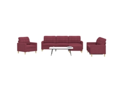 Vidaxl 4 Pcs Conjunto De Sofás Com Apoio De Pés Tecido Vermelho Tinto