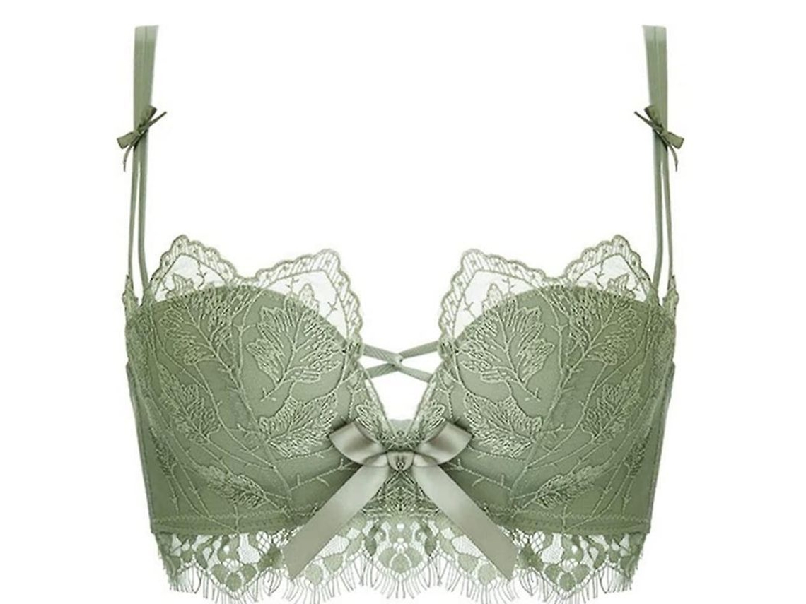Bralette Sexy De Encaje Floral Sin Aro De Acero Suave Con Relleno Soporte Sin Costuras Para Mujer Push Up Verde 32