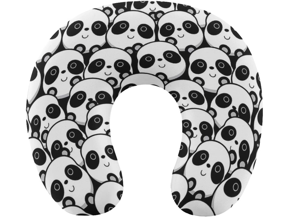Travesseiro de Viag em Formato U com Estampa Panda, Espuma Viscoelástica para Suporte do Pescoço, Acessório
