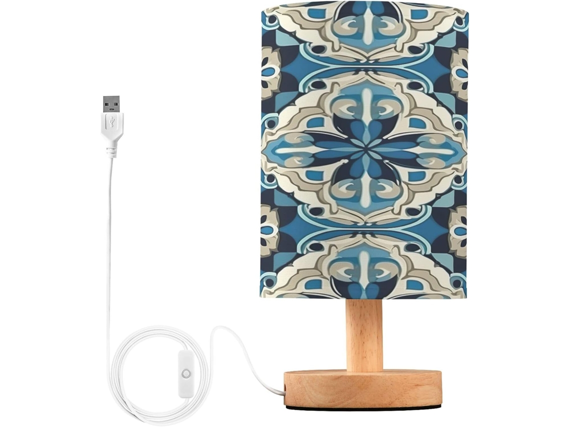 Luminária De Cabeceira Led Para Quarto, Luminária De Leitura Com Cúpula Tecido, Base De Madeira E Porta Usb Para