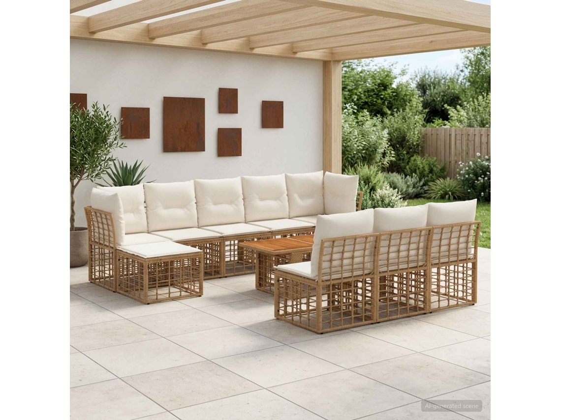 Vidaxl Conjunto De Sofá De Jardim 11 Unid. Natural E Branco Creme