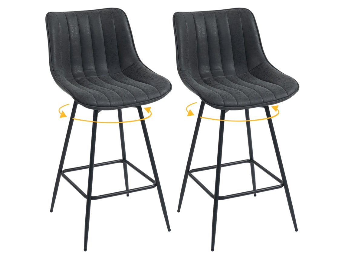 Conjunto De 2 Bancos De Bar Giratórios Com Encosto 68 Cm Cor Preta