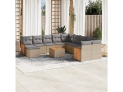 Vidaxl 12 Pcs Conjunto De Sofás P/ Jardim Com Almofadões Vime Pe Bege