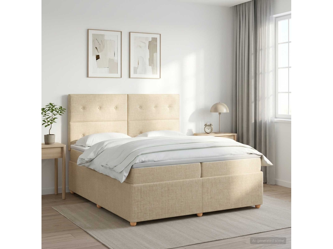 Vidaxl Cama Box Spring Com Colchão Creme 200 X 200 Cm Tecido