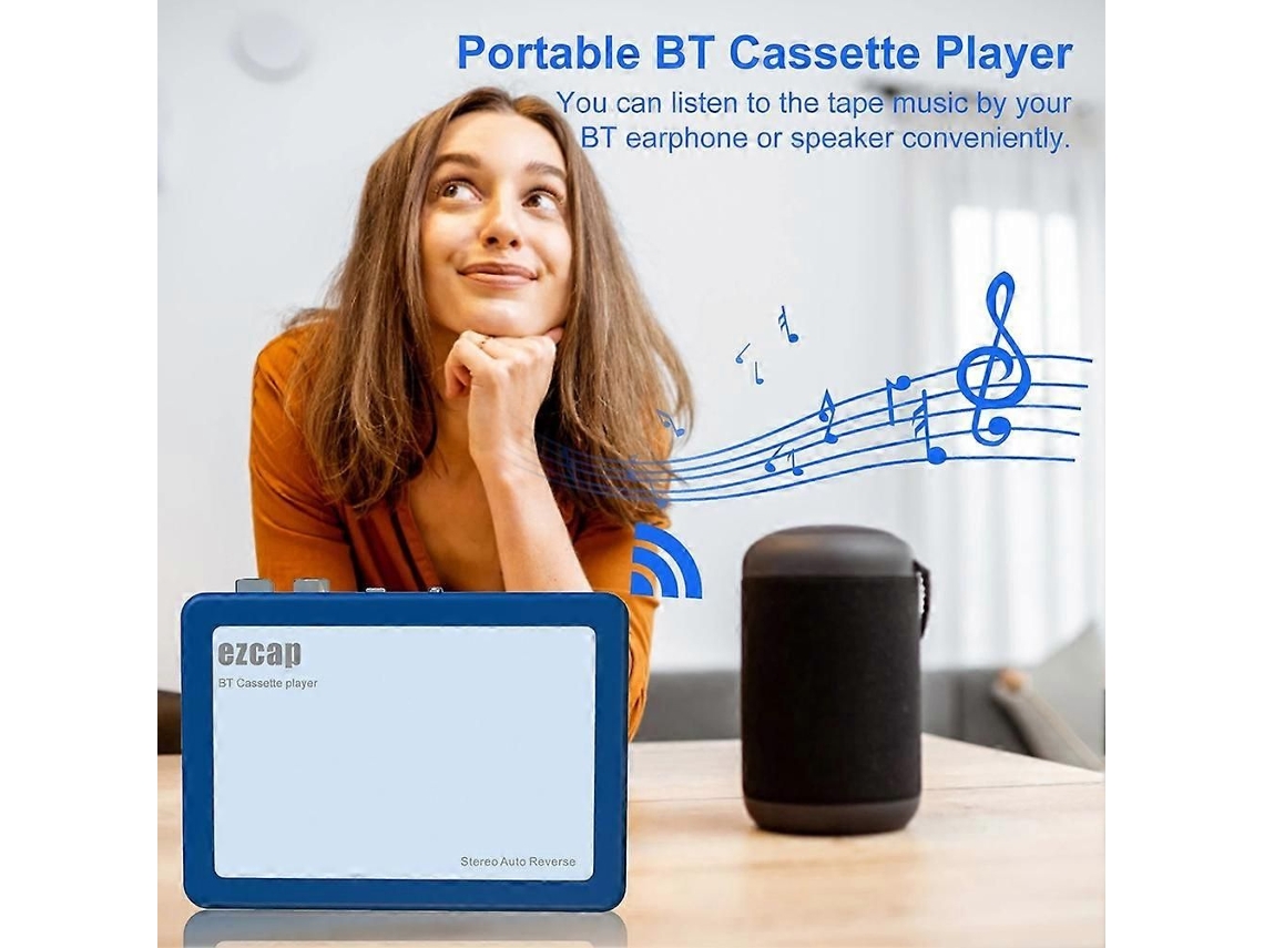 Leitor de Cassetes Bluetooth Ezcap, Saída Bluetooth para Fones de Ouvido/alto falantes, Reprodutor de Cassetes Portátil Estilo Walkman TAISHENGDA