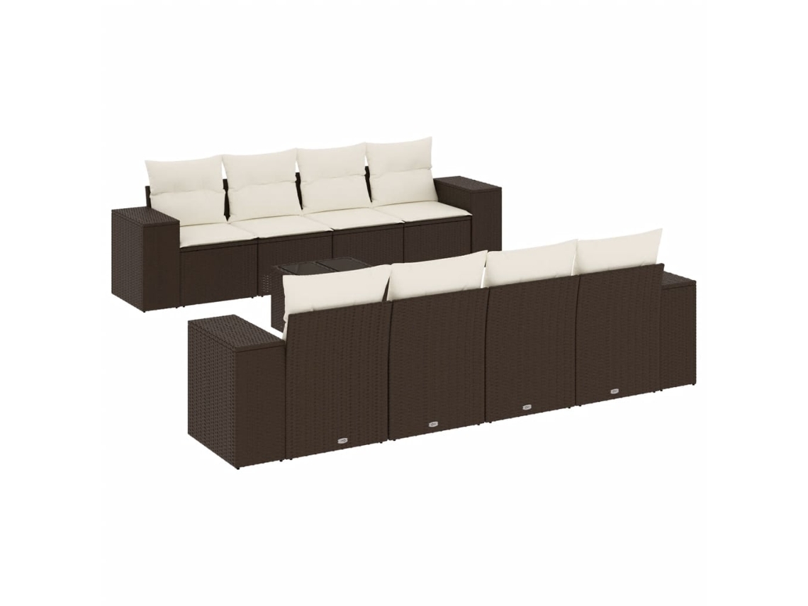 Conjunto de 9 Sofás para Jardim com Almofadões Vime Pe Castanho MAISON EXCLUSIVE