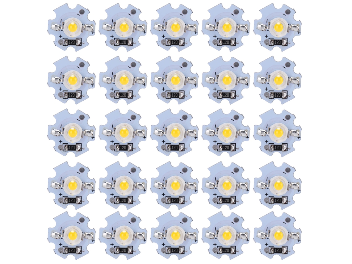 25 peças Chips LED 0.5W 5V Fonte de Luz com Placa de Alumínio Branco Quente 3000‑3200K | S/MARCA