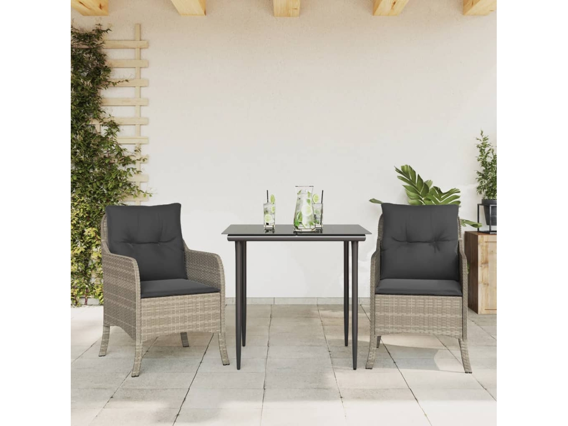 3 Pcs Conjunto De Jantar P/ Jardim C/ Almofadões Cinza Claro Dkd Home Decor