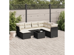 Conjunto 8 Pcs Sofás de Jardim com Almofadões Vime Pe Preto PANGSHIYUAN