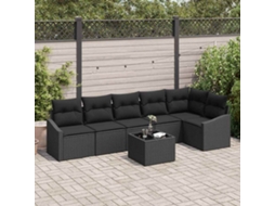 Vidaxl Conjunto De Sofá De Jardim 7 Unid. Preto Vime Pe