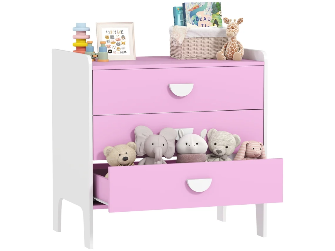 Cômoda Infantil de 3 Gavetas, 60x40x60cm, Rosa | S/MARCA