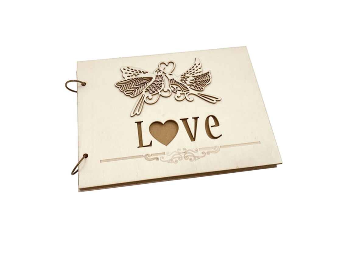 Livro de Assinaturas Love Bird para Casamento, 40 Páginas em Madeira para Convidados de Mr e Mrs Love LAXISCREED