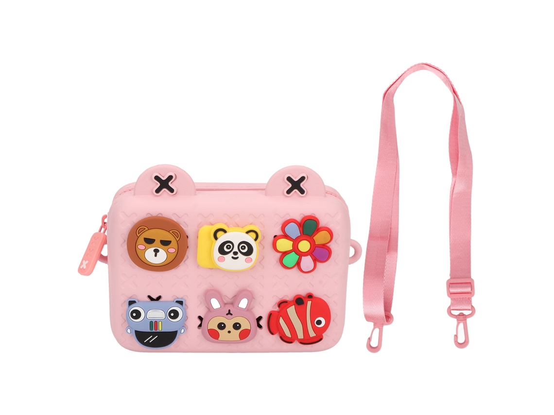 Bolsa transversal infantil com decoração de desenho animado faça você mesmo, absorção de impacto, cor rosa.