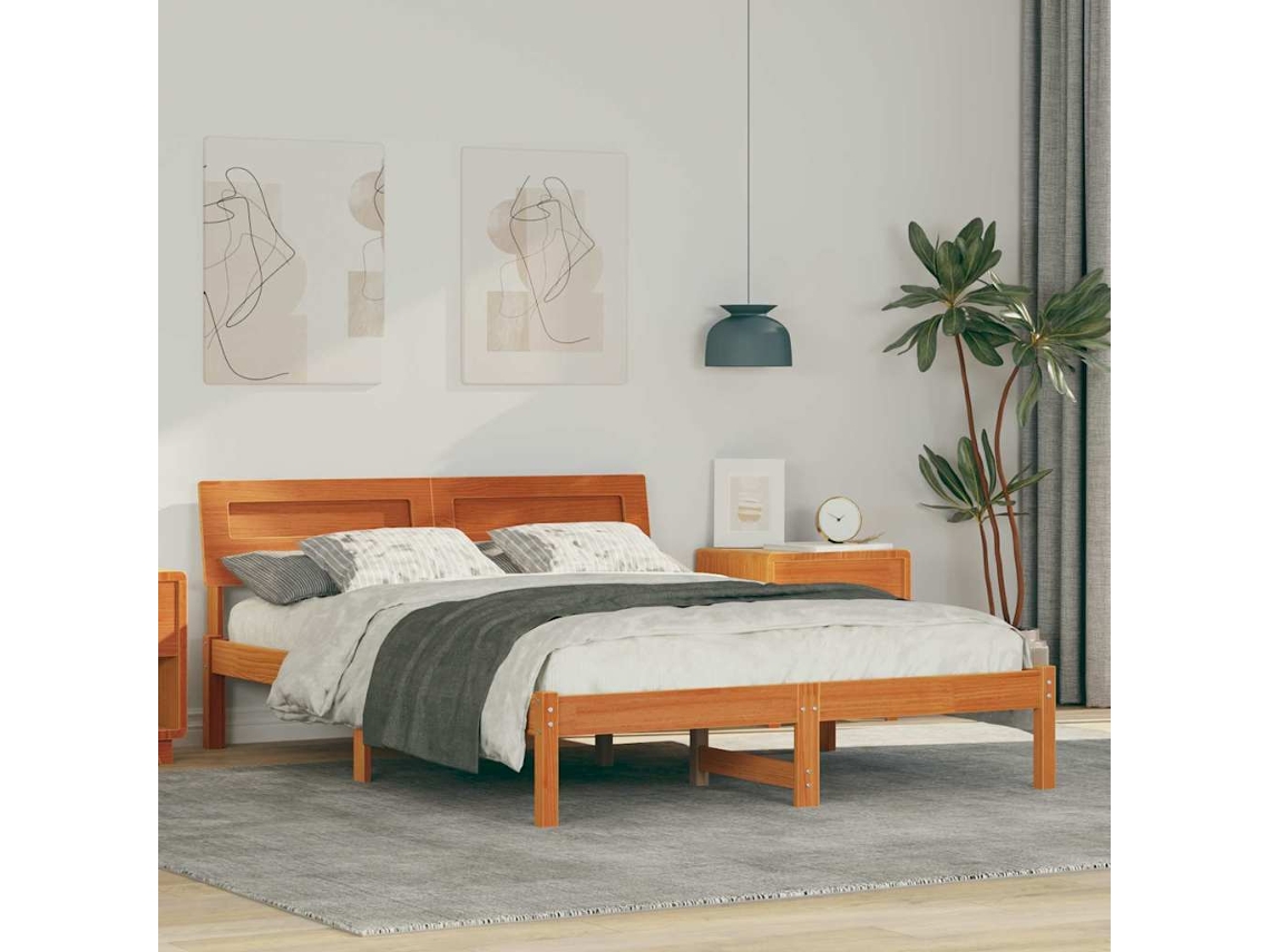 Vidaxl Estrutura da Cama com Cabeceira Marrom Cera 120 X 200 Cm