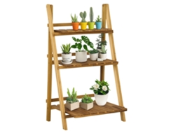 Suporte Para Plantas De 3 Níveis Dobrável, Leve E Funcional Para Interior E Exterior, 60x37x93 Cm, Madeira