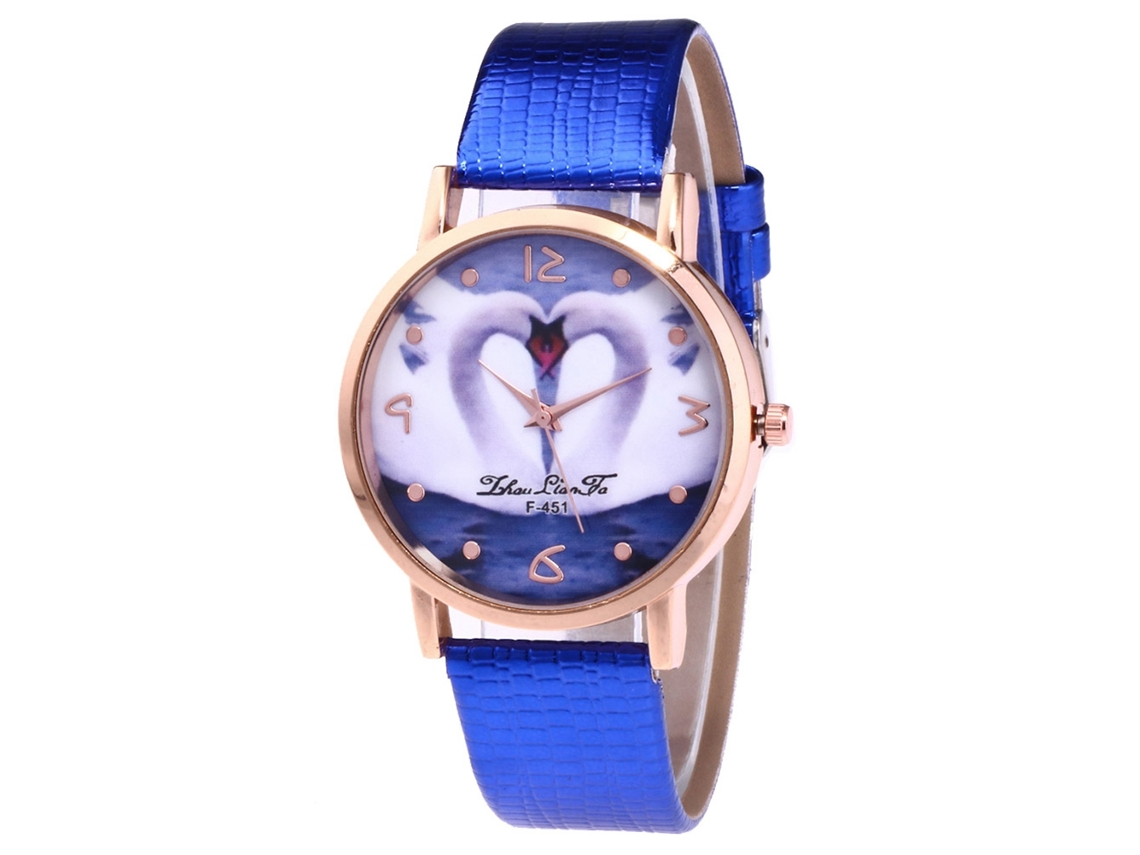 Relógio de pulso feminino Zhoulianfa com design simples de coração azul e movimento de quartzo.