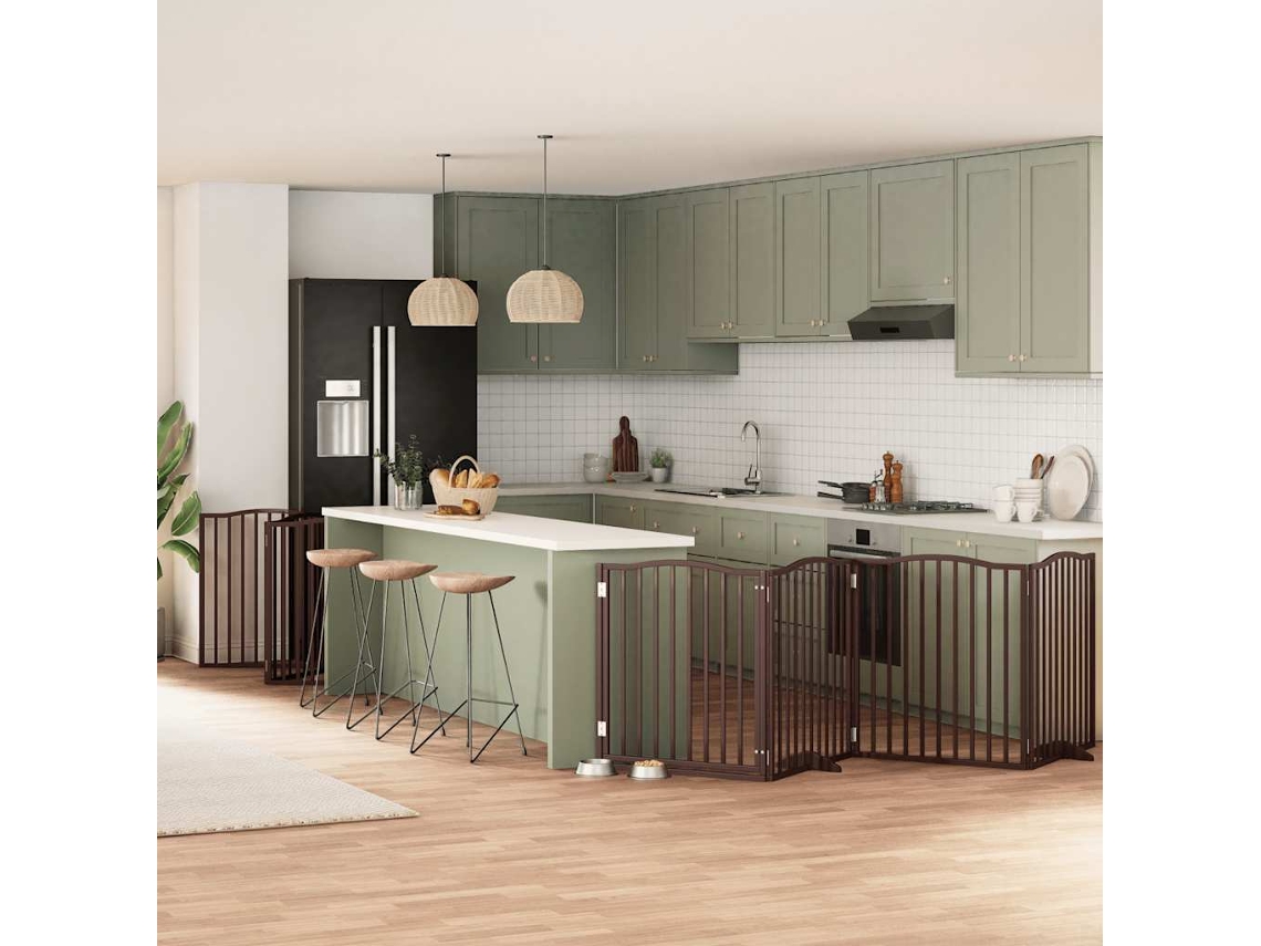 Vidaxl Portão Cães C/ Porta Dobrável 12 Painéis 960 Cm Álamo Castanho
