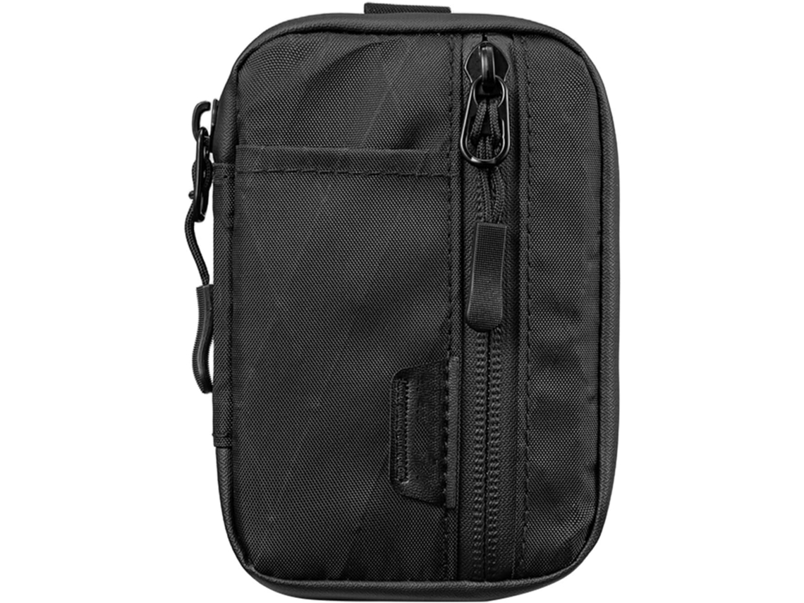 Bolsa compacta para uso diário com bolso frontal deslizante e suporte para mochila Preta.