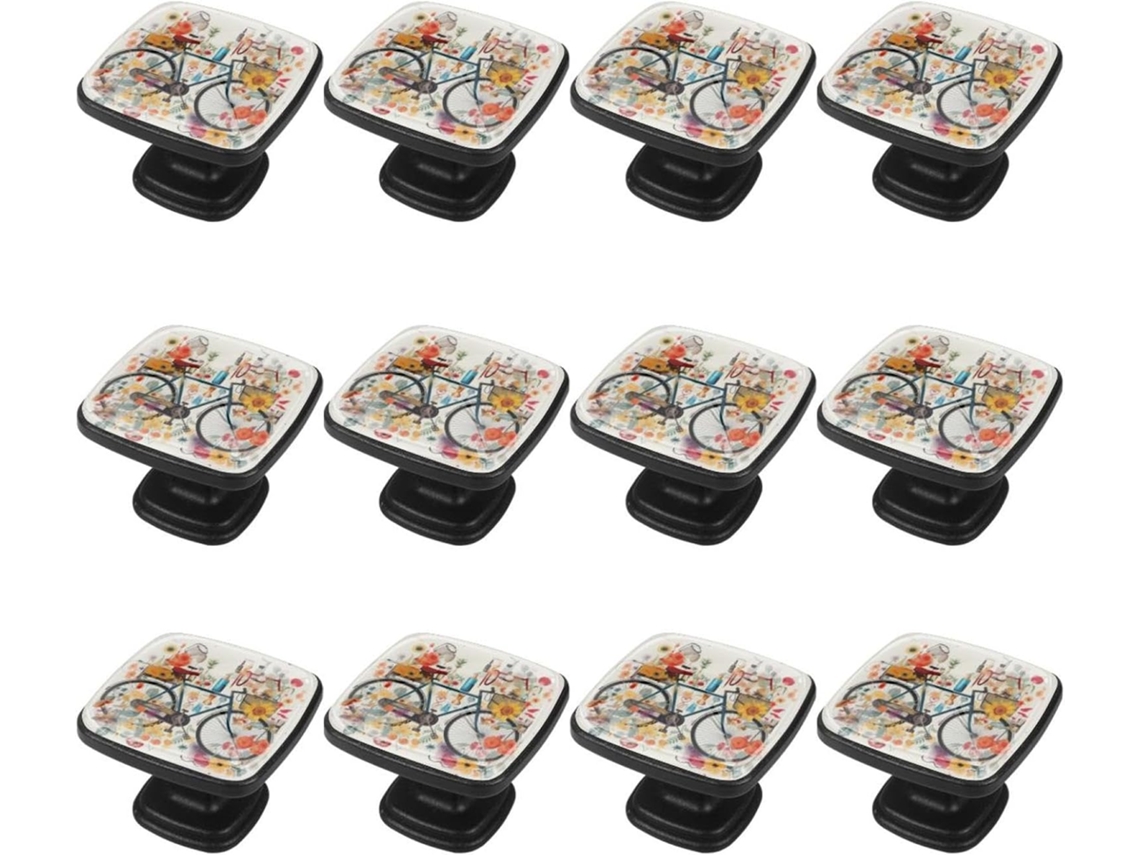 Puxadores E Maçanetas Quadradas Para Armários De Cozinha, Conjunto De 12 Peças, Design Abstrato De Grafite Com Roda