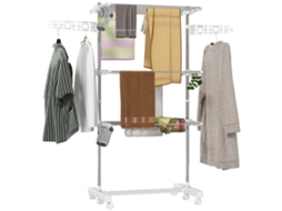Varal de Roupa Portátil, 3 Níveis, Dobrável, Prata + Branco SOLENNE VALEURS