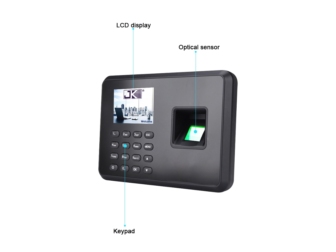 Máquina de Ponto Biométrica Inteligente com Impressão Digital e Senha Lcd 2.4 Polegadas Gravador de Batidas Funcionários Uk Plug Preto