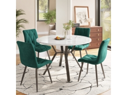 Conjunto Jantar 5p, Mesa Mármore + 4 Cadeiras Camurça Verde, Pernas Pretas.-qq