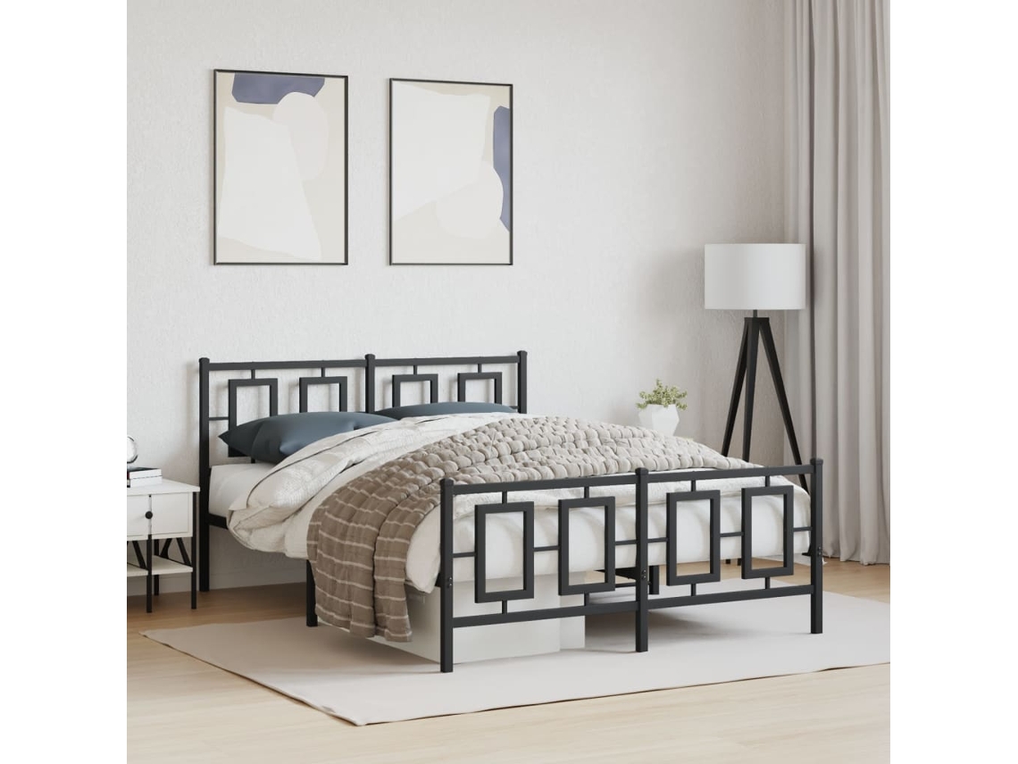 Vidaxl Estrutura De Cama Com Cabeceira E Pés 135x190 Cm Metal Preto