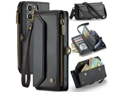 Capa De Couro Multifuncional Para Celular Com Zíper E Aba.preto - Iphone 6p/7p/8plus