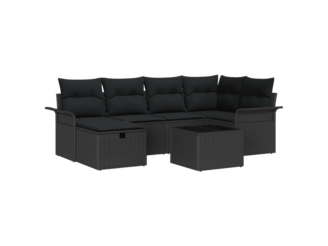 Conjunto 7 Conjunto De Sofá De Jardim Vidaxl Preto Vime Pe (55 X 55 X 37 Cm)
