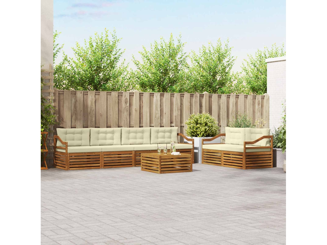 Vidaxl Conjunto De Sofás Para Exterior 7 Pcs Natural E Creme