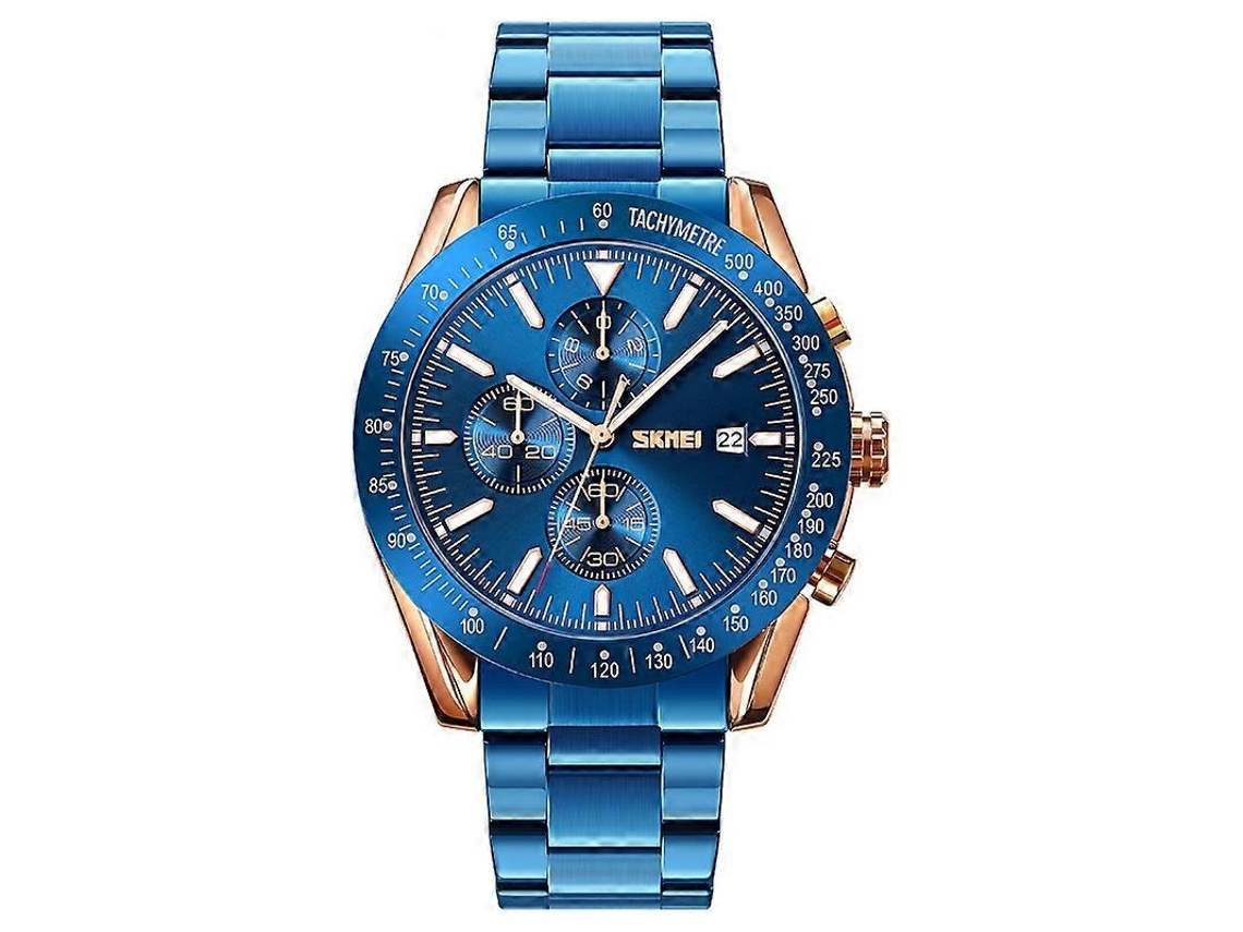 Relógio De Quartzo Masculino Skmei 9253 Com Cronômetro, Data E Pulseira De Aço Inoxidável De Seis Pinos.