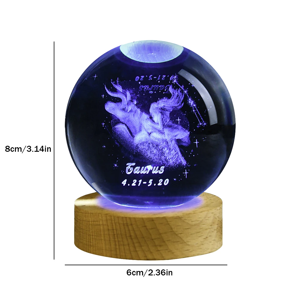 Luminária Noturna Bola de Cristal , Luminária Esculpida em 3d, Decoração para Casa MDUG (luz Quente)