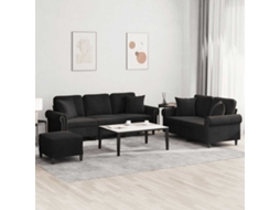 Vidaxl 3 Pcs Conjunto De Sofás Com Almofadas Veludo Preto