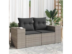 Vidaxl Sofá De Jardim De 2 Lugares Com Almofadões Vime Pe Cinzento