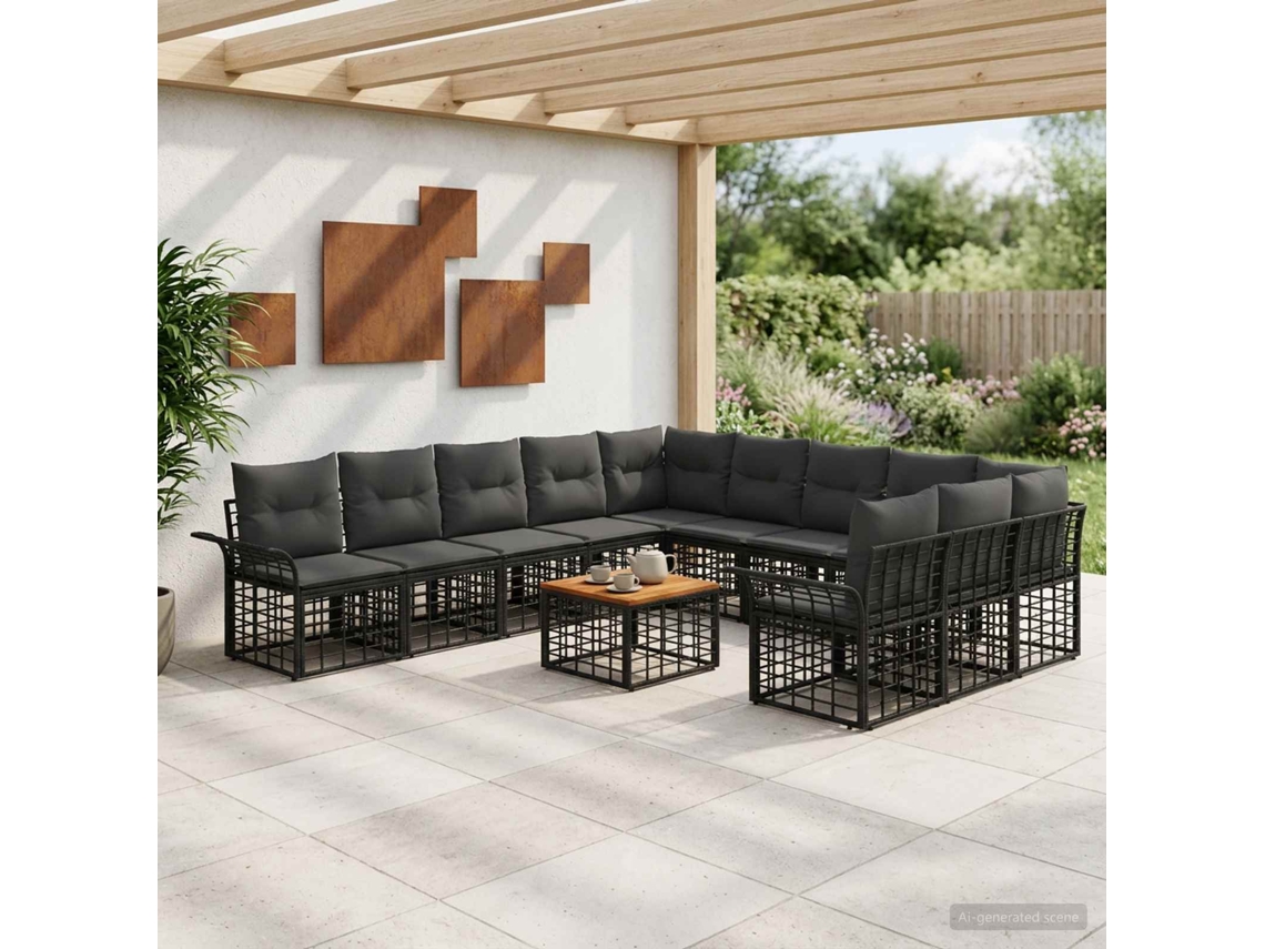 Vidaxl Conjunto De Sofás Para Exterior 12 Unid. Preto E Cinza Escuro