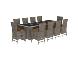 Maison Exclusive - 11 Pcs Conjunto Jantar P/ Jardim C/ Almofadões Vime Pe Cinzento