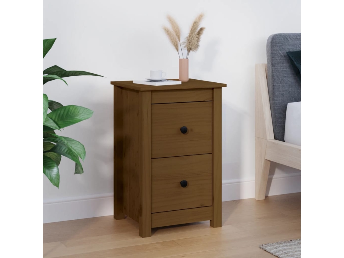 Vidaxl Mesa De Cabeceira 40x35x61,5 Cm Pinho Maciço Castanho Mel
