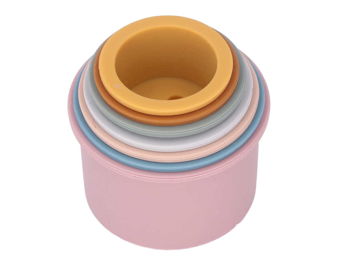 Conjunto de 7 Copos Empilháveis de Silicone com Animais Coloridos para Bebês - Brinquedos de Banho