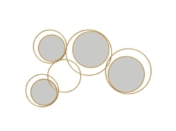 Espelho Decorativo De Parede Em Metal 3d Decoração De Parede Metálica Com 4 Espelhos Redondos Para Sala Quarto Corredor 110x68 Cm Dourado