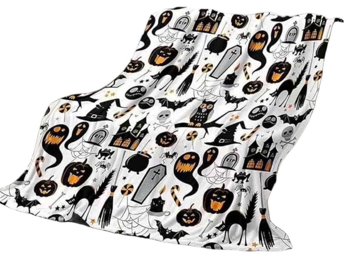 Manta Pequena Syjym Halloween em Flanela com Estampa Digital Confortável Macia e Quente de Dupla Face Ideal Pa
