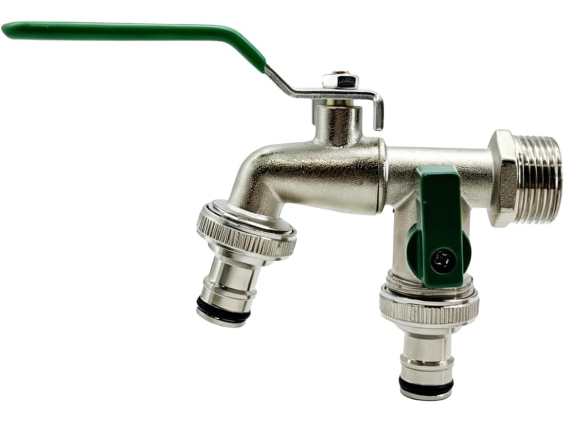 Torneira De Jardim Com Dupla Saída Em Liga Zinco, Conector Para