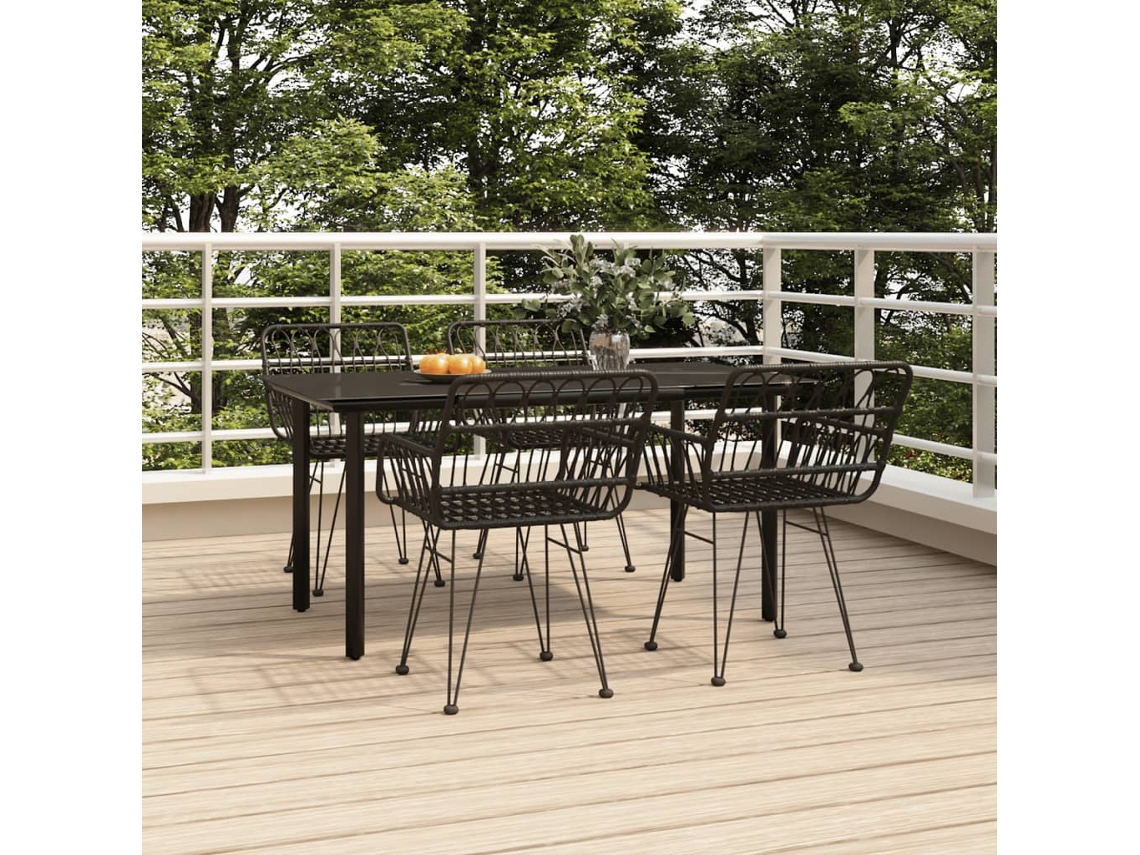 Vidaxl 5 Pcs Conjunto De Jantar P/ Jardim Vime Pe Preto