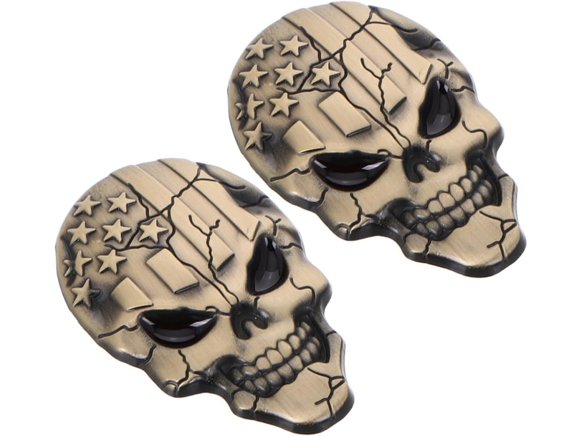 Conjunto De 2 Adesivos De Caveira Em Metal, Feitos Em Liga De Zinco Resistente A Riscos.