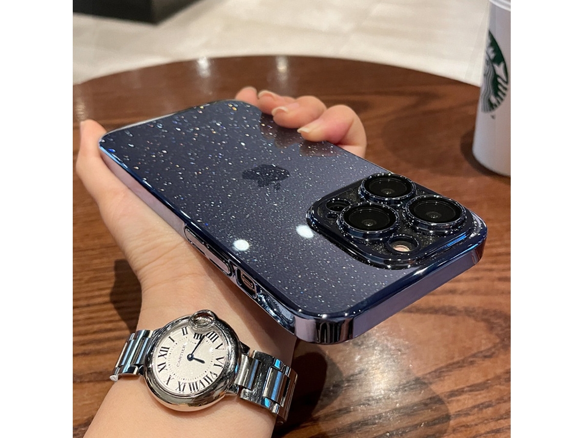 Capa Para Iphone 17 Pro Azul Escuro Com Glitter Eletrodepositado, Ultrafina, Proteção Total E Resistente A Impactos.