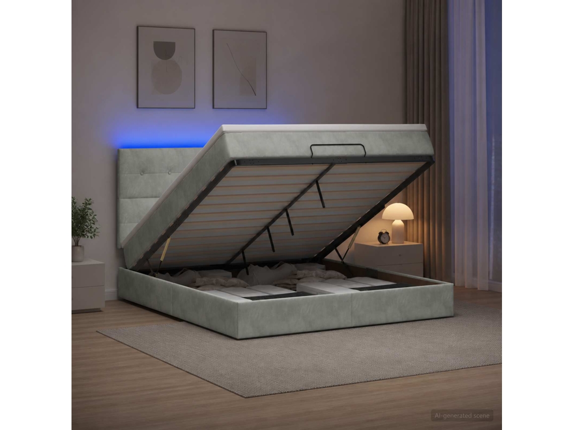 Vidaxl Cama Ottoman Com Colchão E Led Cinzento-claro 180 X 200 Cm