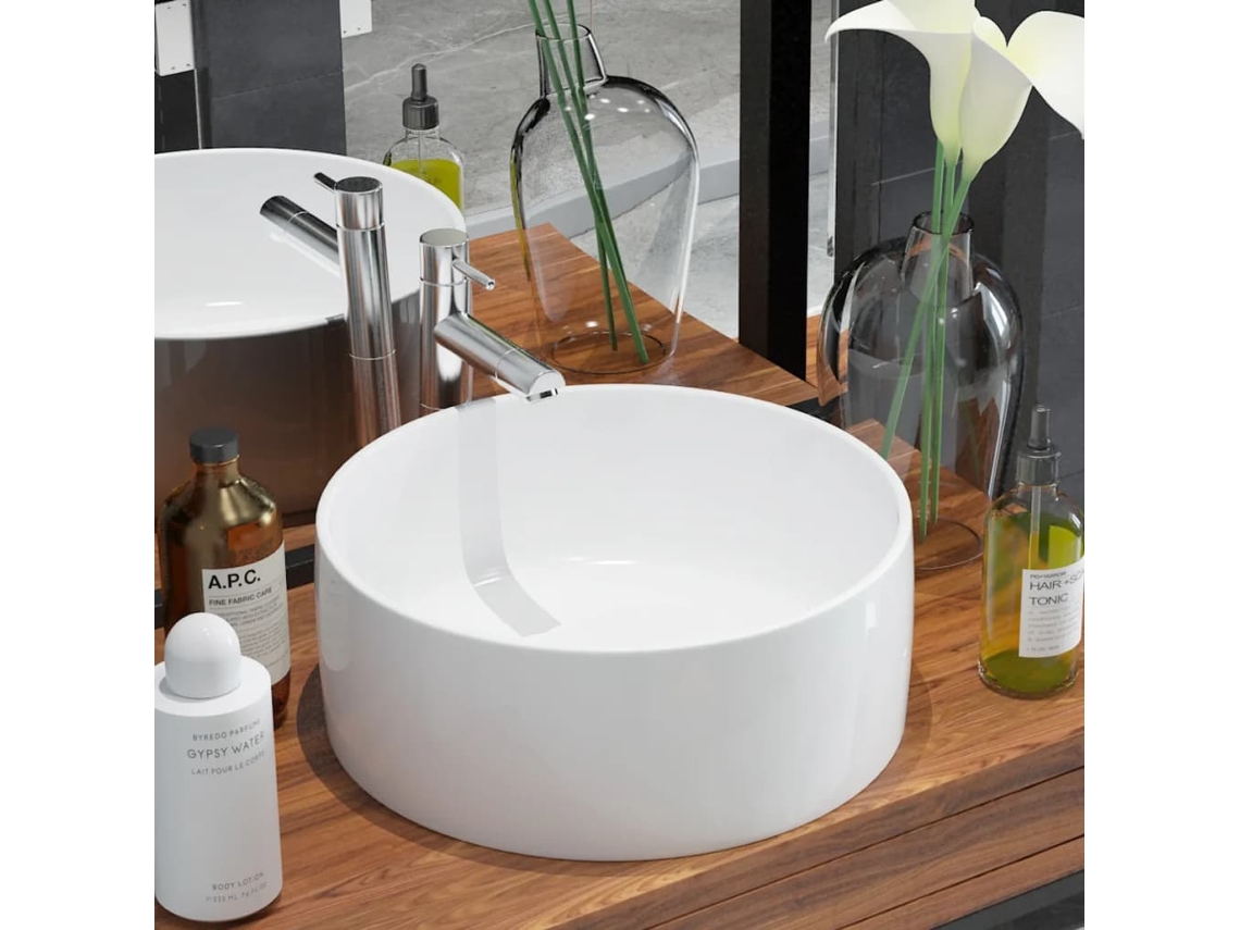 Lavatã³rio Redondo Branco Cerã¢mica 40x15 Cm DKD HOME DECOR